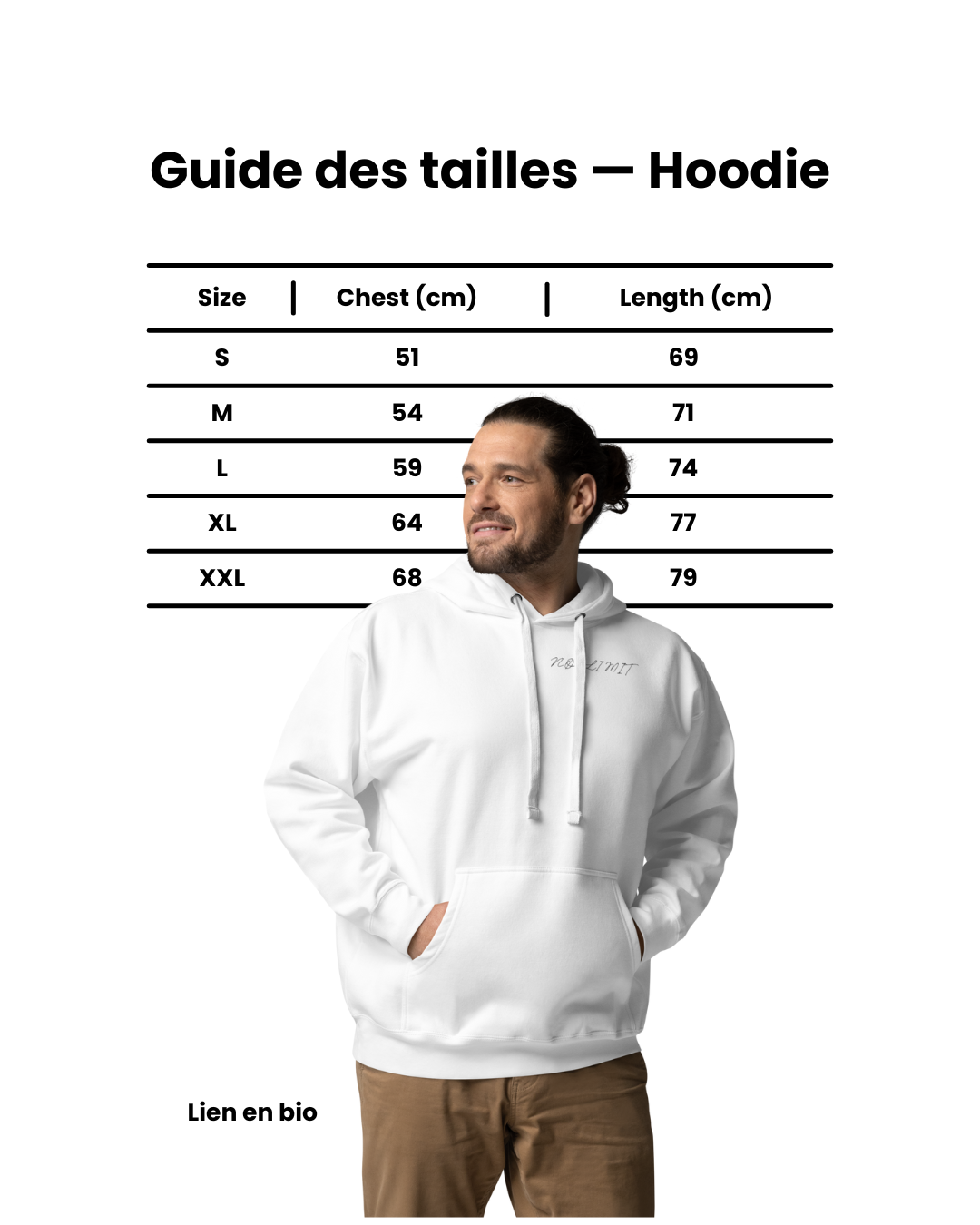 Guide des tailles hoodie NØ LIMIT collection casual