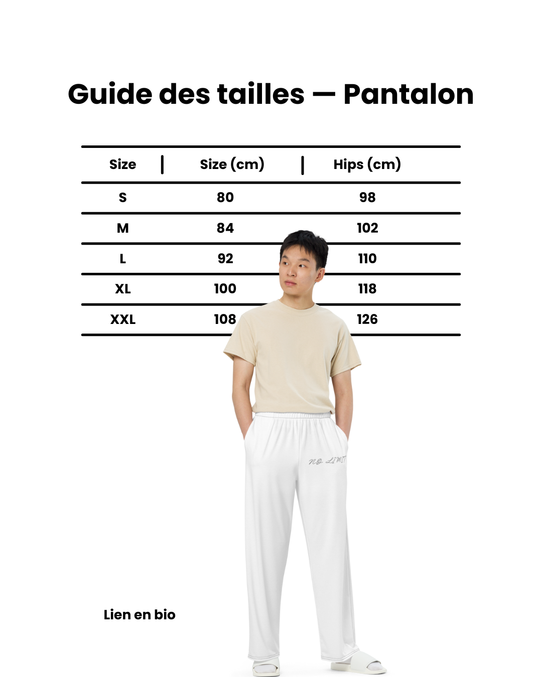 Guide des tailles pantalon NØ LIMIT collection casual