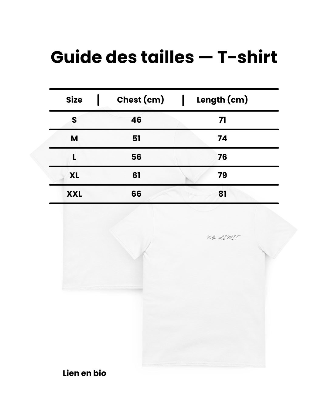 Guide des tailles t-shirt NØ LIMIT collection casual