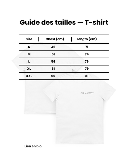 Guide des tailles t-shirt NØ LIMIT collection casual