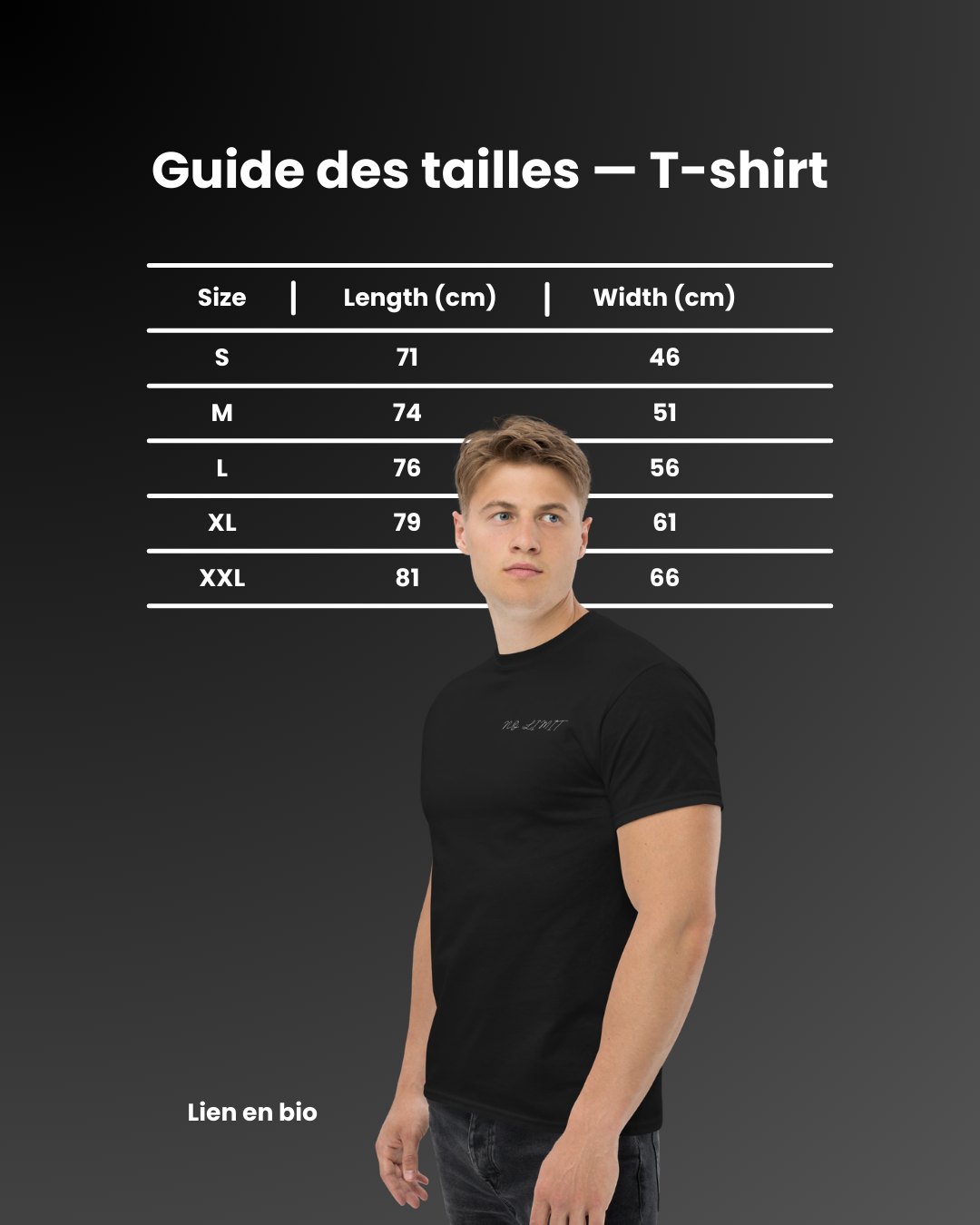 Guide des tailles t-shirt noir NØ LIMIT gym