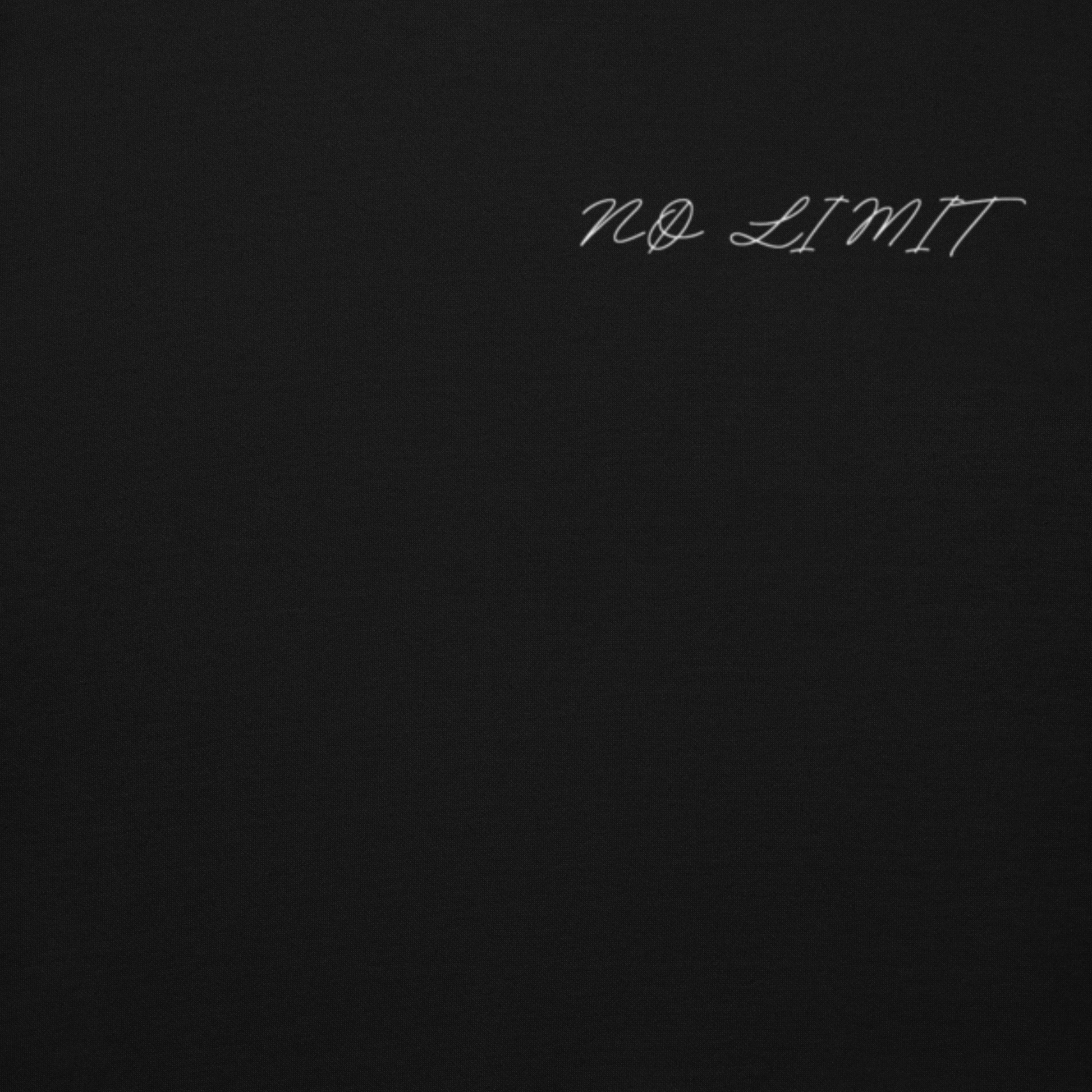 Détail du logo NØ LIMIT sur hoodie noir gym